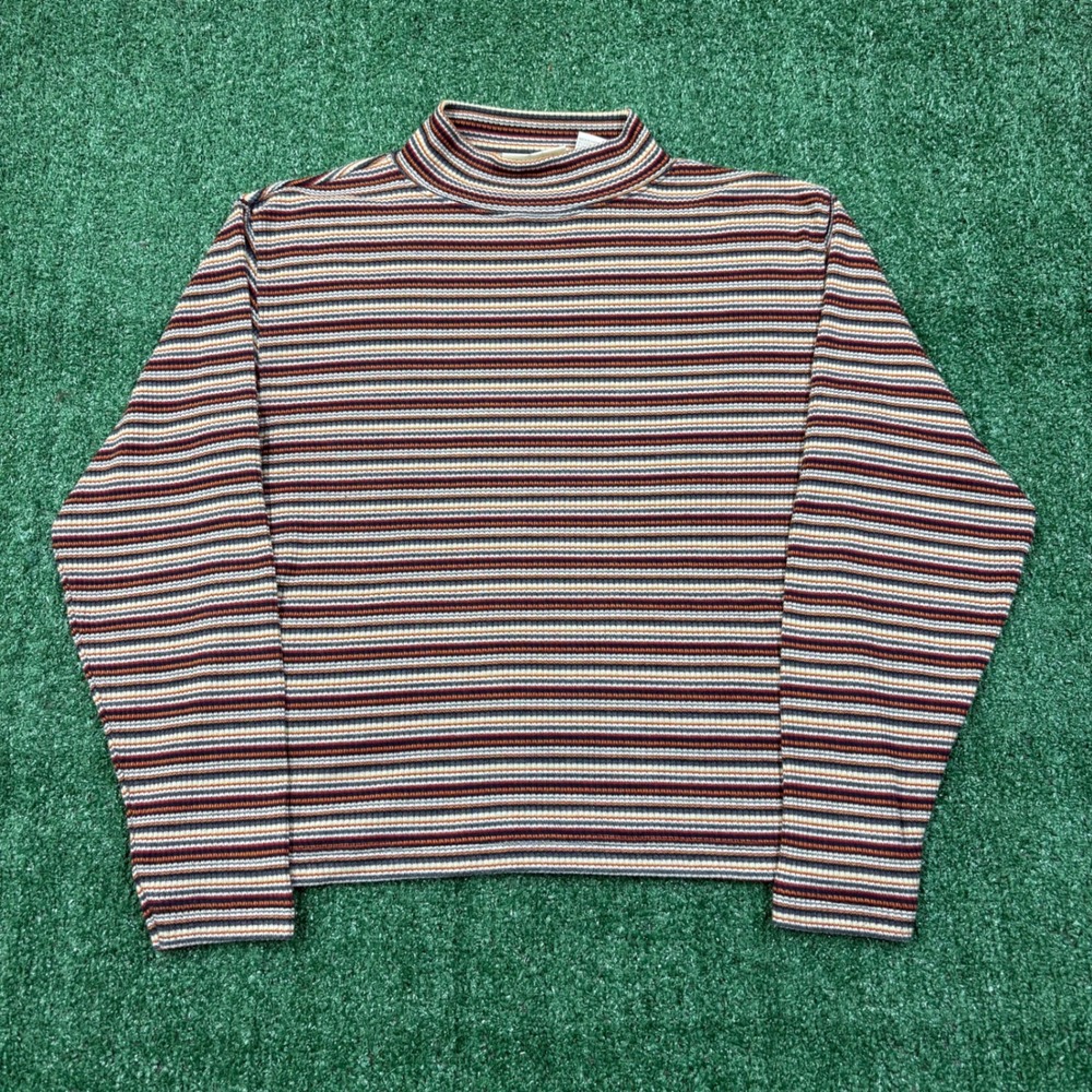 Vintage Paris Sport Club Striped Mock Neck Long Sleeve T-shirt